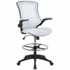 Flash Furniture Kelista Mid-Back White Mesh Ergonomic Drafting Chair with Adjustable Foot Ring and Flip-Up Arms BL-X-5M-D-WH-GG